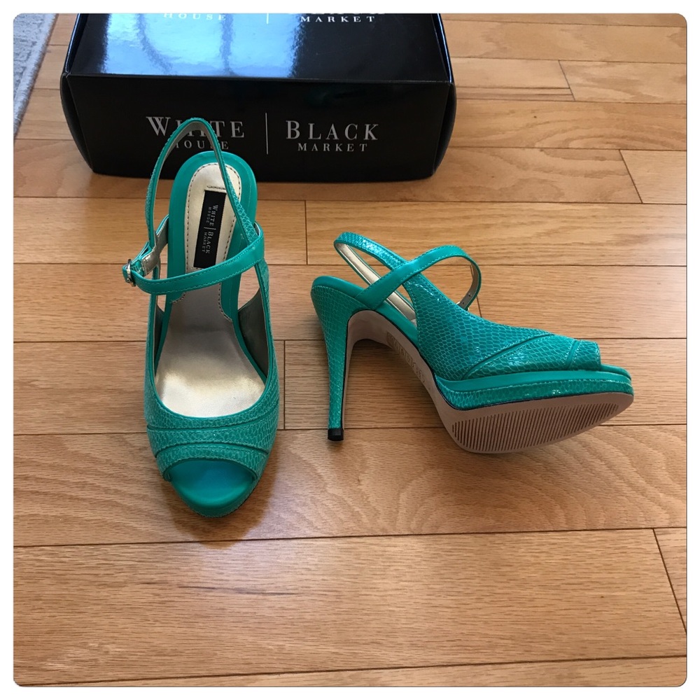 NWT, WHBM Beautiful Leather Aqua Green Heels!! - Picture 4 of 7
